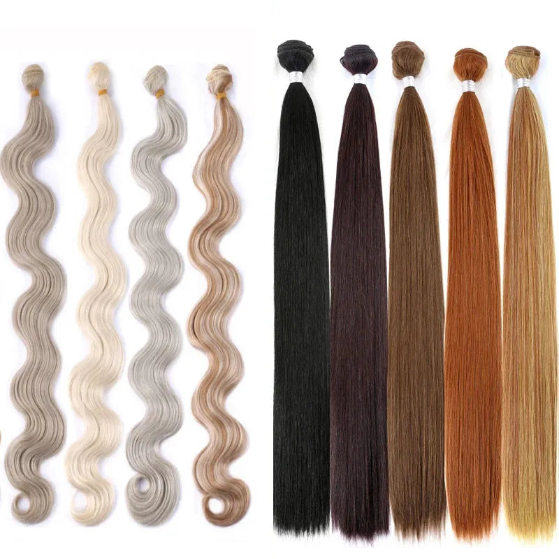 JN043 - Straight Bundles Salon Natural Extensions Fake Fibers Super Long Synthetic Yaki Straight Weaving Full to End