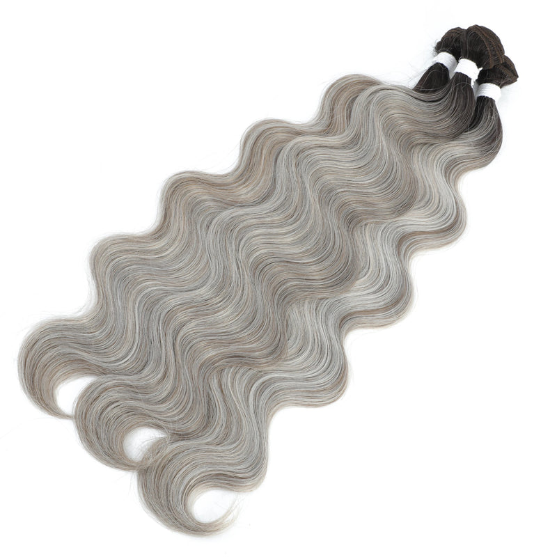 JN042- Fiber 26 Inch Straight Extensions Ombre Bundles Heat Resistant Fiber Weaving Synthetic Straight gray